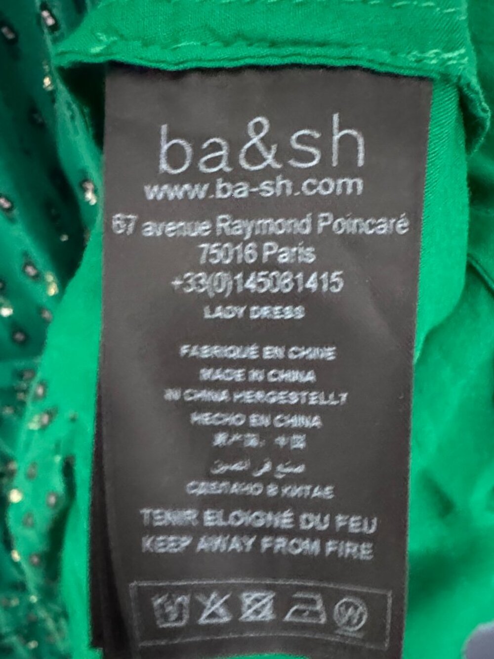 ba&sh Cyana Metallic Dot Smocked Midi Dress - Green, Like New - Picture 8 of 9